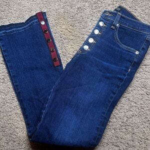 Veronica Beard Dark Blue Flare Jean Carolyn 20” BABY BOOT DARK SEA w/FRAY Sz 27